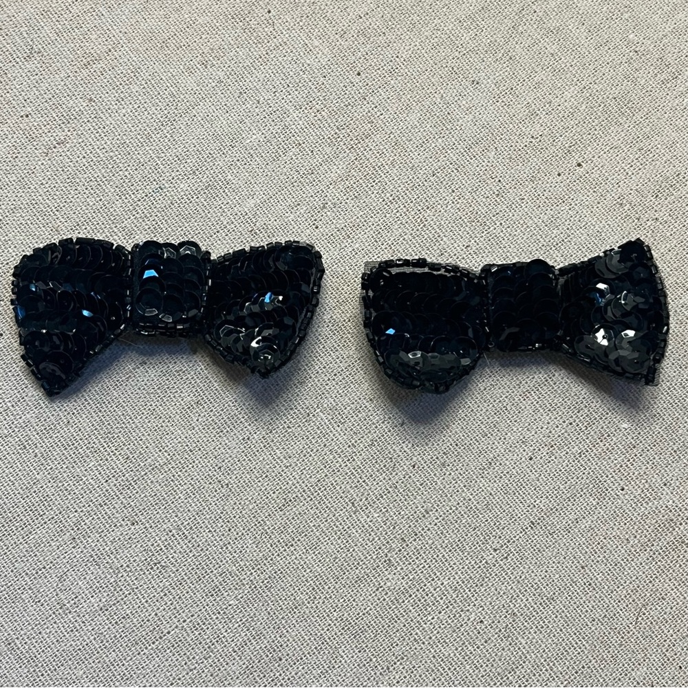 Vintage sequin black bow tie shoe clips